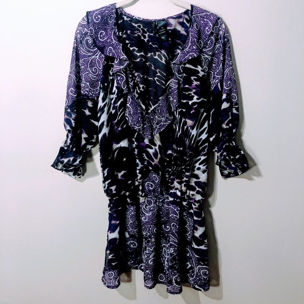 Bisou Bisou Ruffled Leopard Cinch Waist Top Large